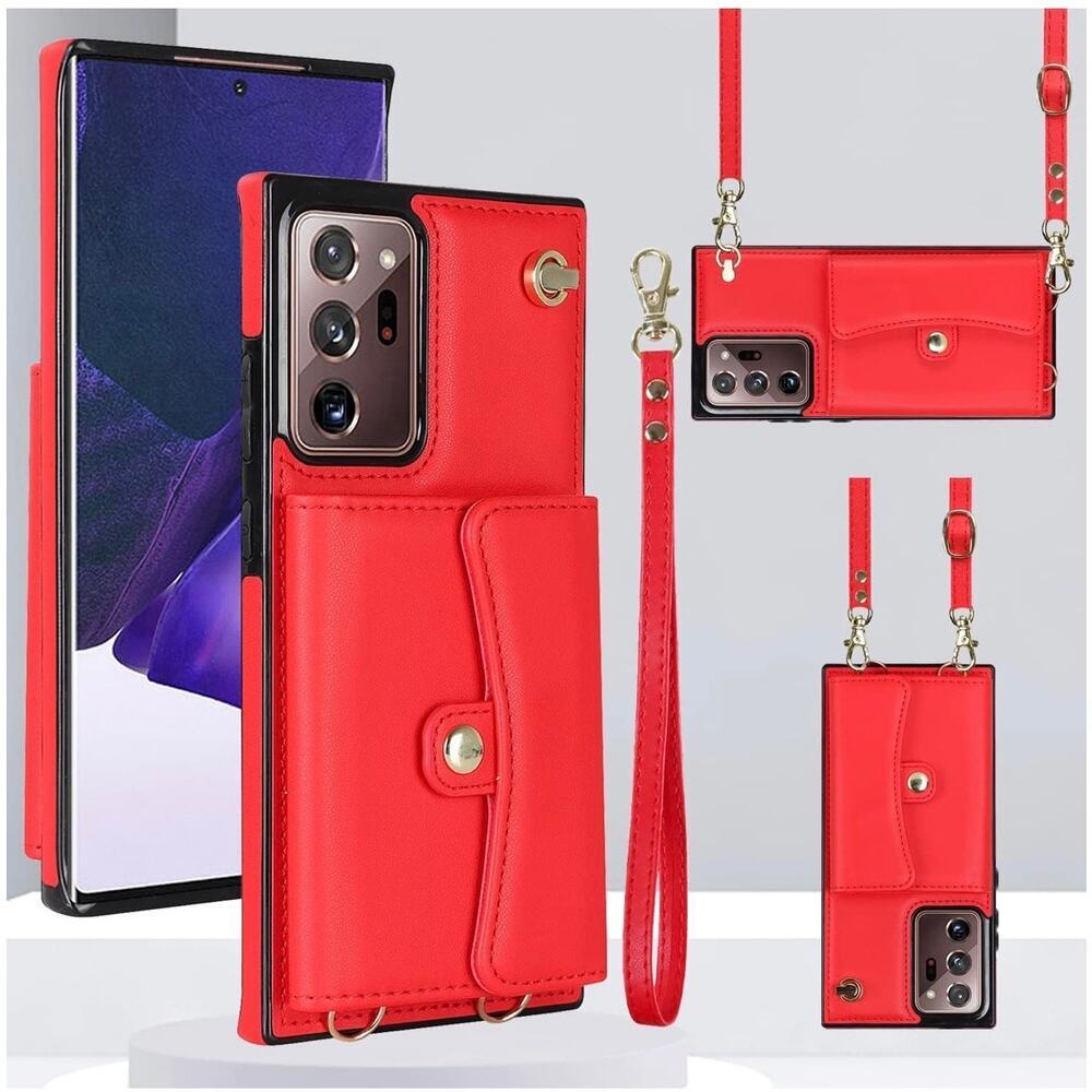 NWT Asuwish Samsung Note 20 Red‎  Case with Crossbody and Wrist Strap Leather